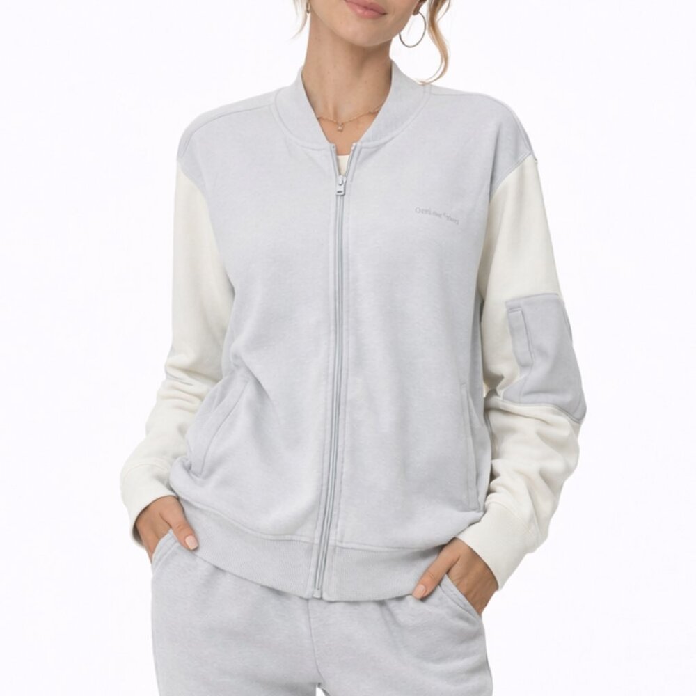 Outdoor‎ Voices Pickup Bomber Sweatshirt Jacket Women's Size Large Dove Bone